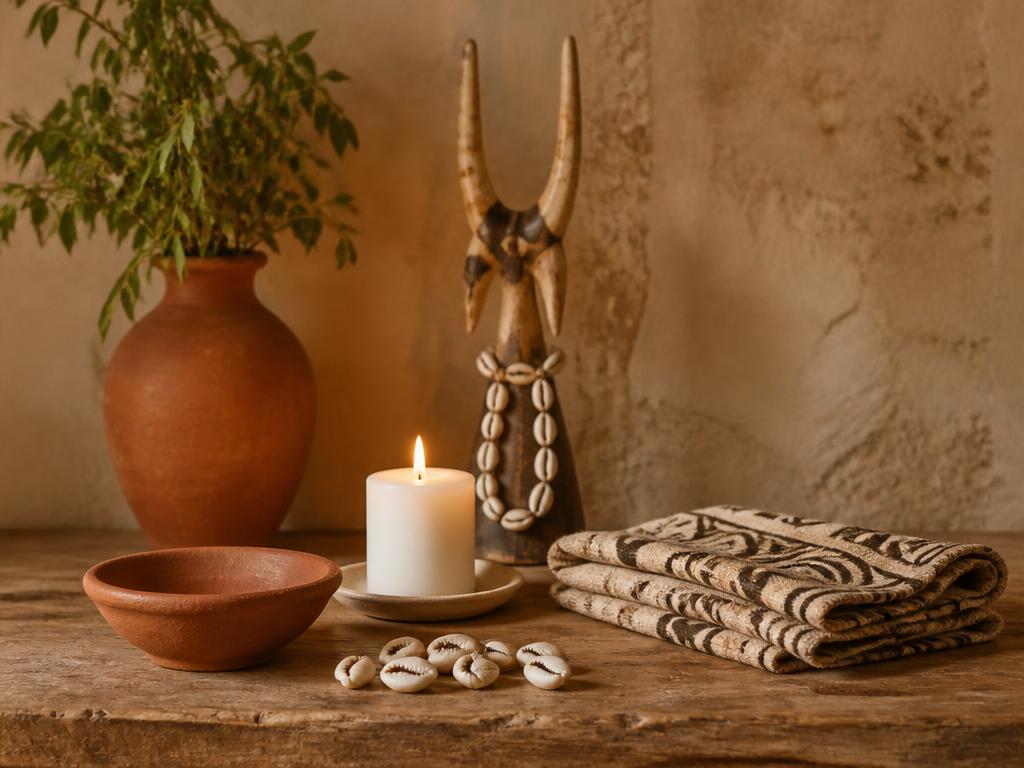 A quiet, respectful traditional spiritual altar space
